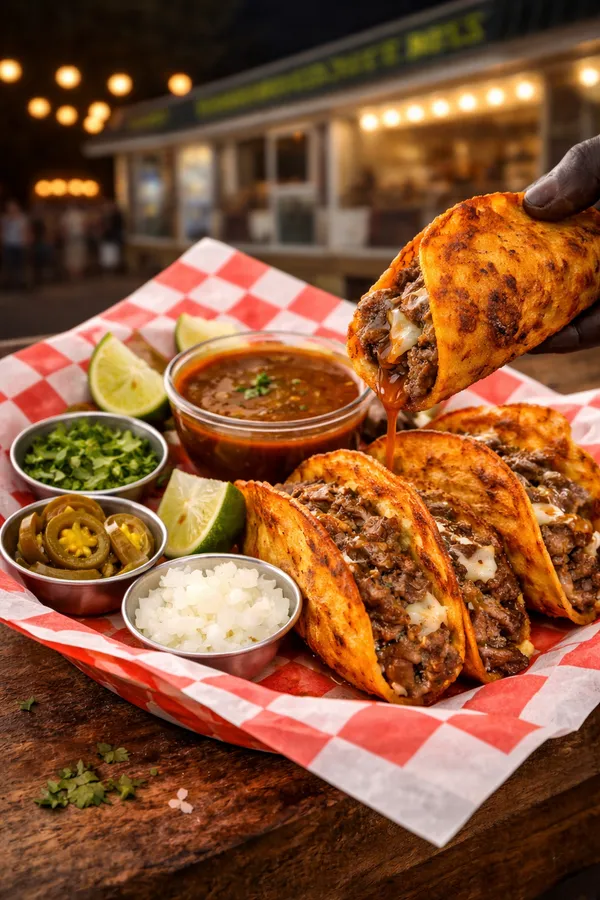 Birria tacos being served