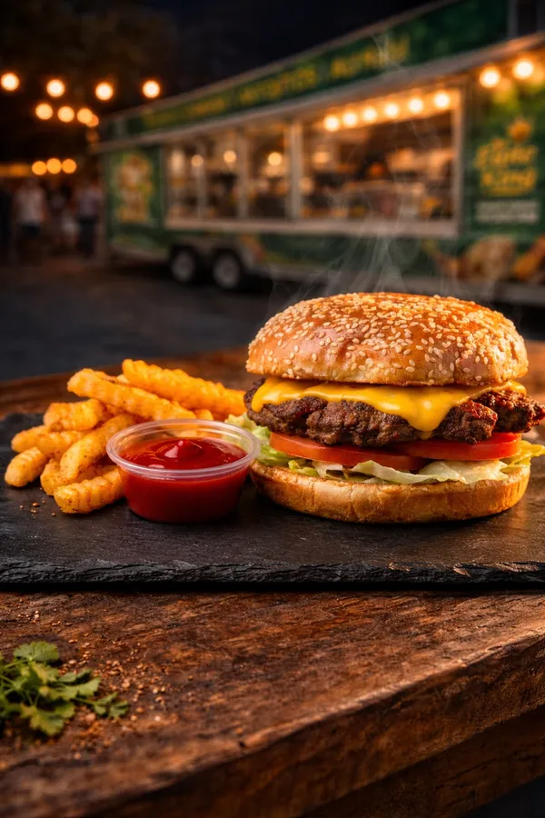 Halal Smash Burger with fries