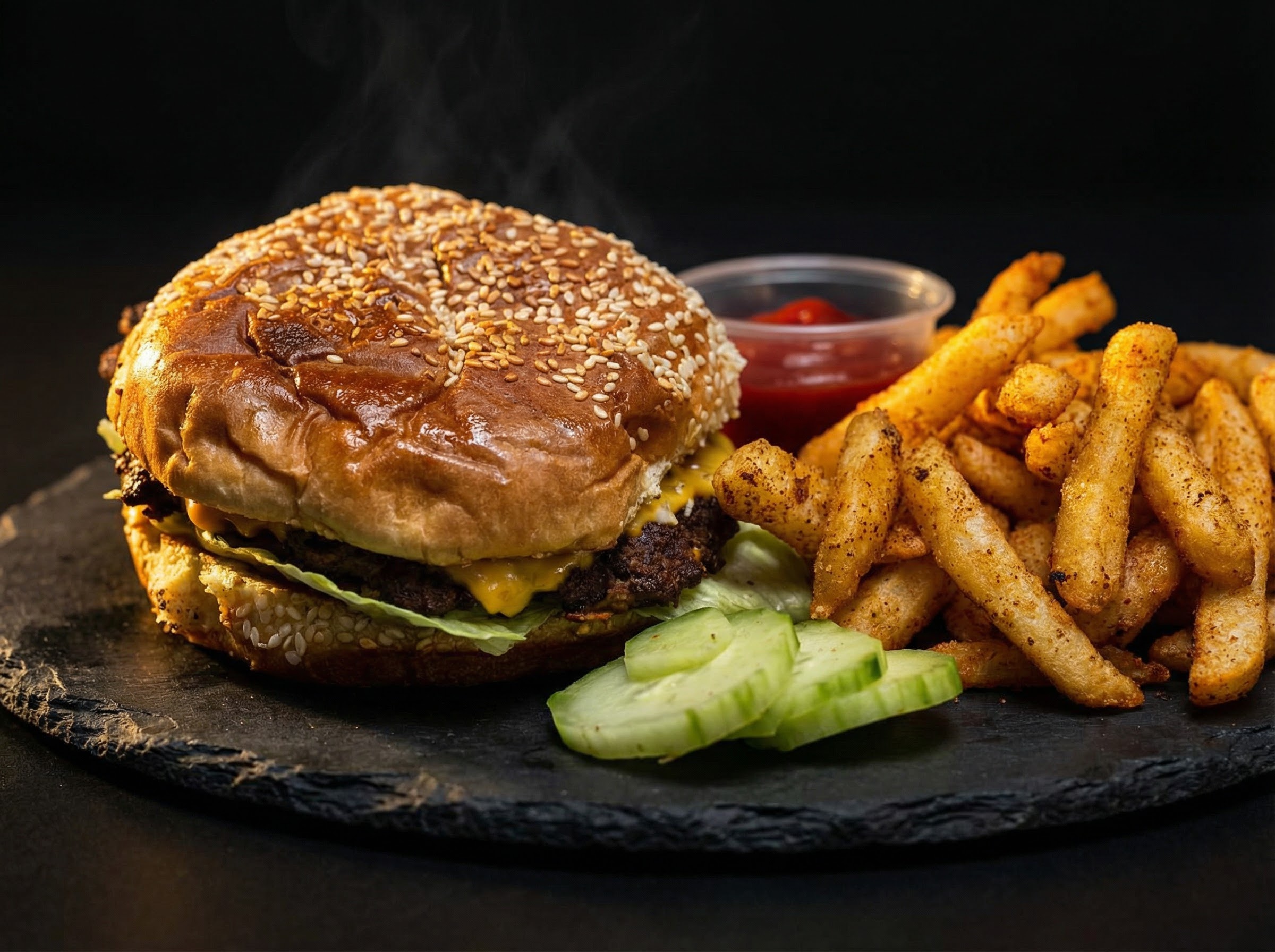 Elote King halal smash burger with Mexican street toppings and fries